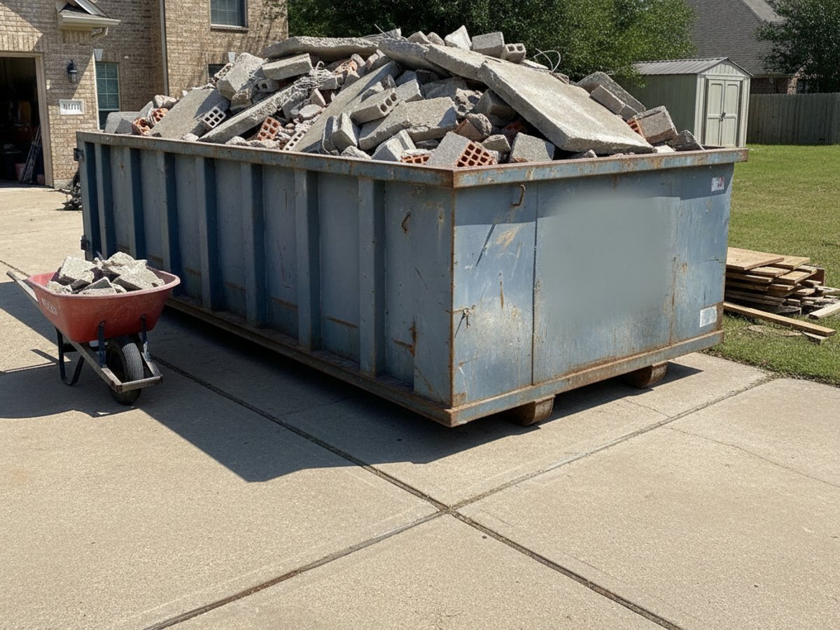 Heavy debris dumpster loaded with concrete in Guadalupe County
