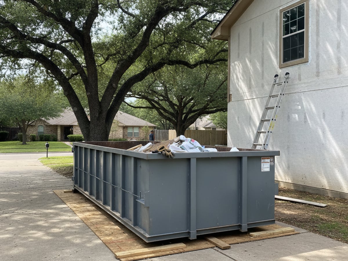 Residential dumpster rental placed in a Seguin driveway