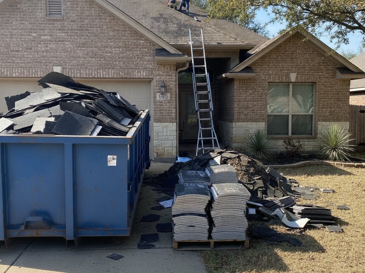 Roofing dumpster rental for a shingle tear-off project in Seguin